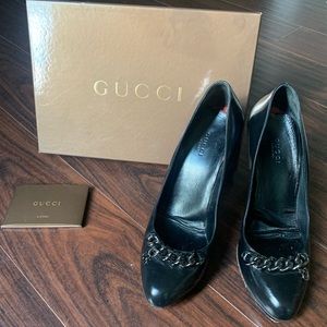 Gucci black leather Wimbledon Nero pumps